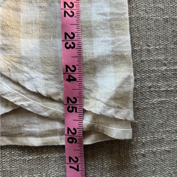 Garnet Hill European Flax Linen Beige White Neutral Check Plaid Button Shirt 4 - Picture 11 of 11